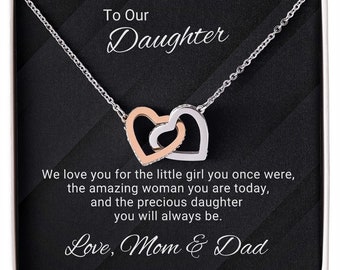 Gift for Daughter from Mom and Dad,  Interlocking Hearts Necklace, Graduation Gift for Daughter, Love To Daughter Birthday gift from parents