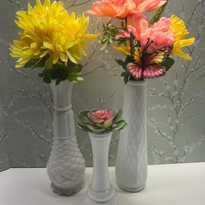 Lot of Three Vintage Milk Glass Vases - Great Condition!
