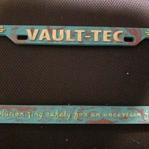 FALLOUT Vault-Tec license plate frame WEATHERED version 3D printed