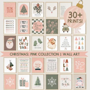 Conjunto de 30 impresiones navideñas rosas de la galería navideña / Decoración navideña / Impresiones navideñas rosas / Arte mural rosa / Arte mural navideño imprimible