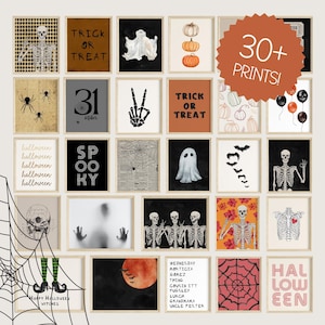 Halloween afdrukbare muurkunst | Halloween-kunstafdrukken | Halloweendecoratie | Halloween-galerijwandset | Digitale afdruk | Spookachtige muurkunst