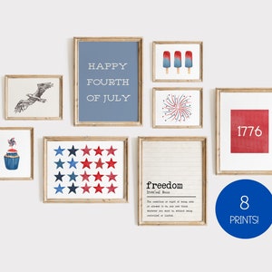 Conjunto de 8 galerias com tema de 4 de julho | Impressões artísticas de 4 de julho | Decoração do Memorial Day | Arte de parede para impressão de 4 de julho | Download digital