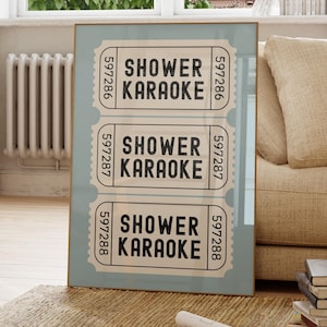 Shower Karaoke Tickets Wall Art Set of 3 | Bathroom Printable Wall Art | Preppy Art Prints | Blue Bathroom Decor | Funny Bath Home Decor