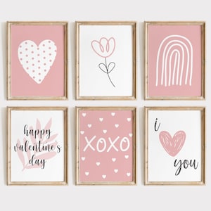 Arte de pared imprimible de San Valentín / Galería de arte para habitación de niña / Decoración rosa / Paquete de arte de pared / Impresiones para guardería / Descarga digital / Decoración navideña