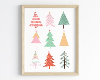 Pastel Christmas Tree Wall Art | Christmas Digital Download | Holiday Decor | Christmas Printable Wall Art | Christmas Wall Art | Xmas Print