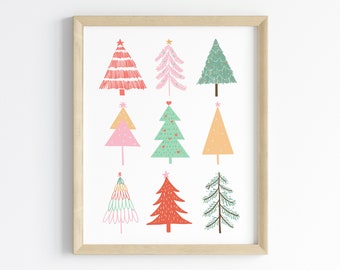 Pastel Christmas Tree Print | Holiday Wall Art (Digital Download)