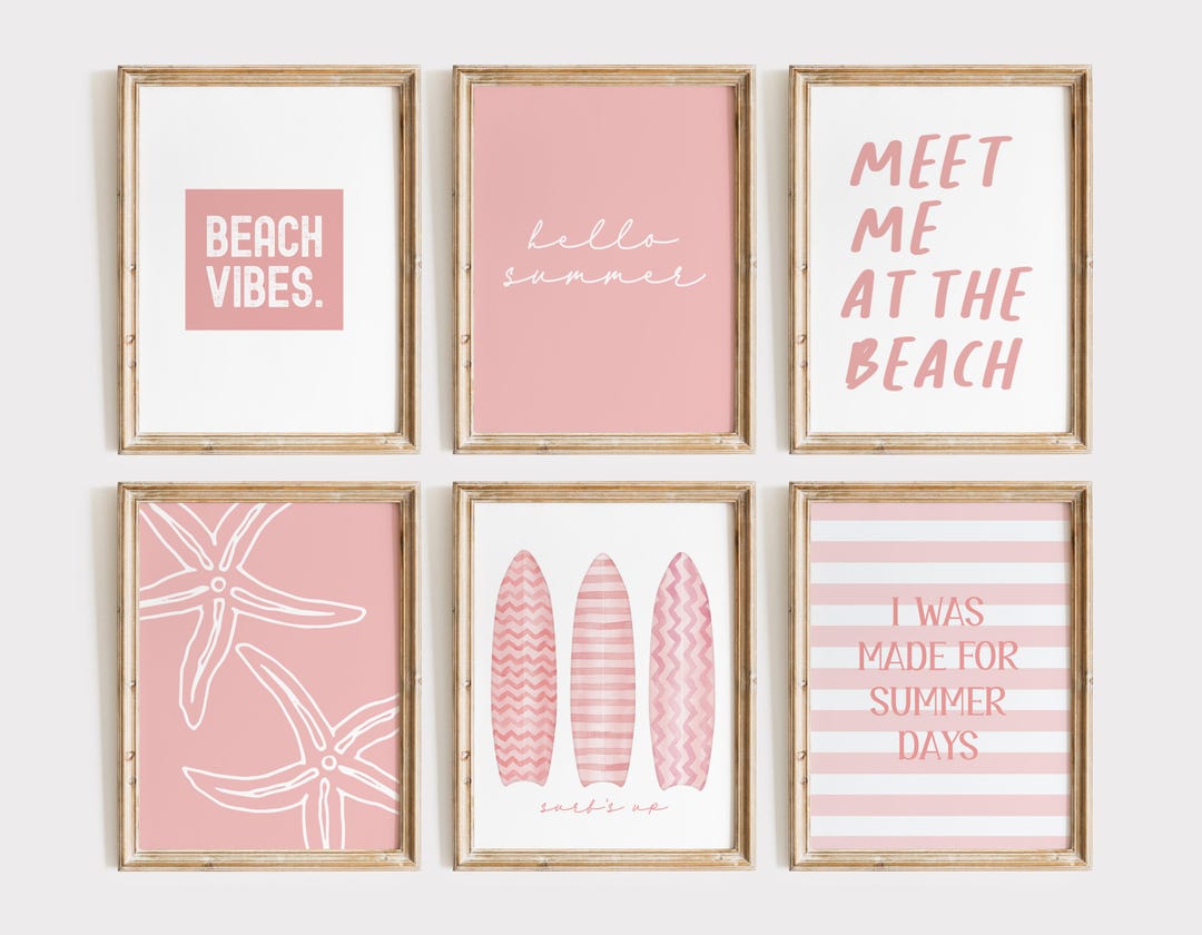 Pink Beach Decor Art Prints | Coastal Summer Gallery Wall (digital ...