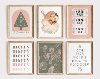 Pink Christmas Gallery Holiday Prints Set of 6 | Holiday Decor Wall Art | Christmas Digital | Xmas Wall Art | Christmas Printable Wall Art