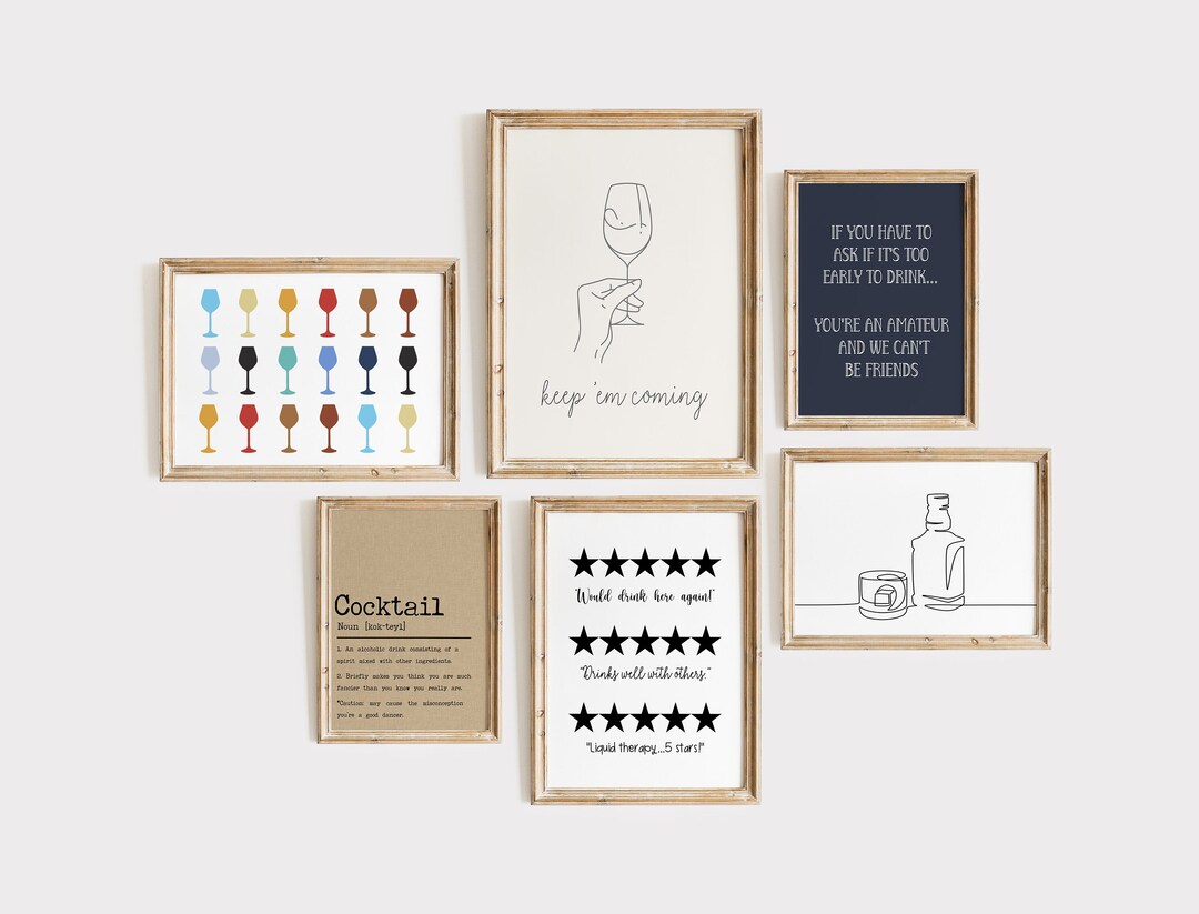 Bar Cart Art | Gallery Wall Set of 7 | Bar Cart Printable Art ...