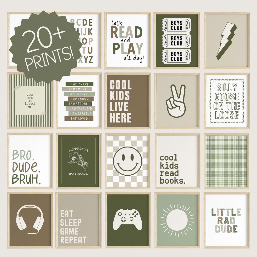 Boys Printable Art Set of 20 | Kid Room Art Prints | Boys Room Decor ...
