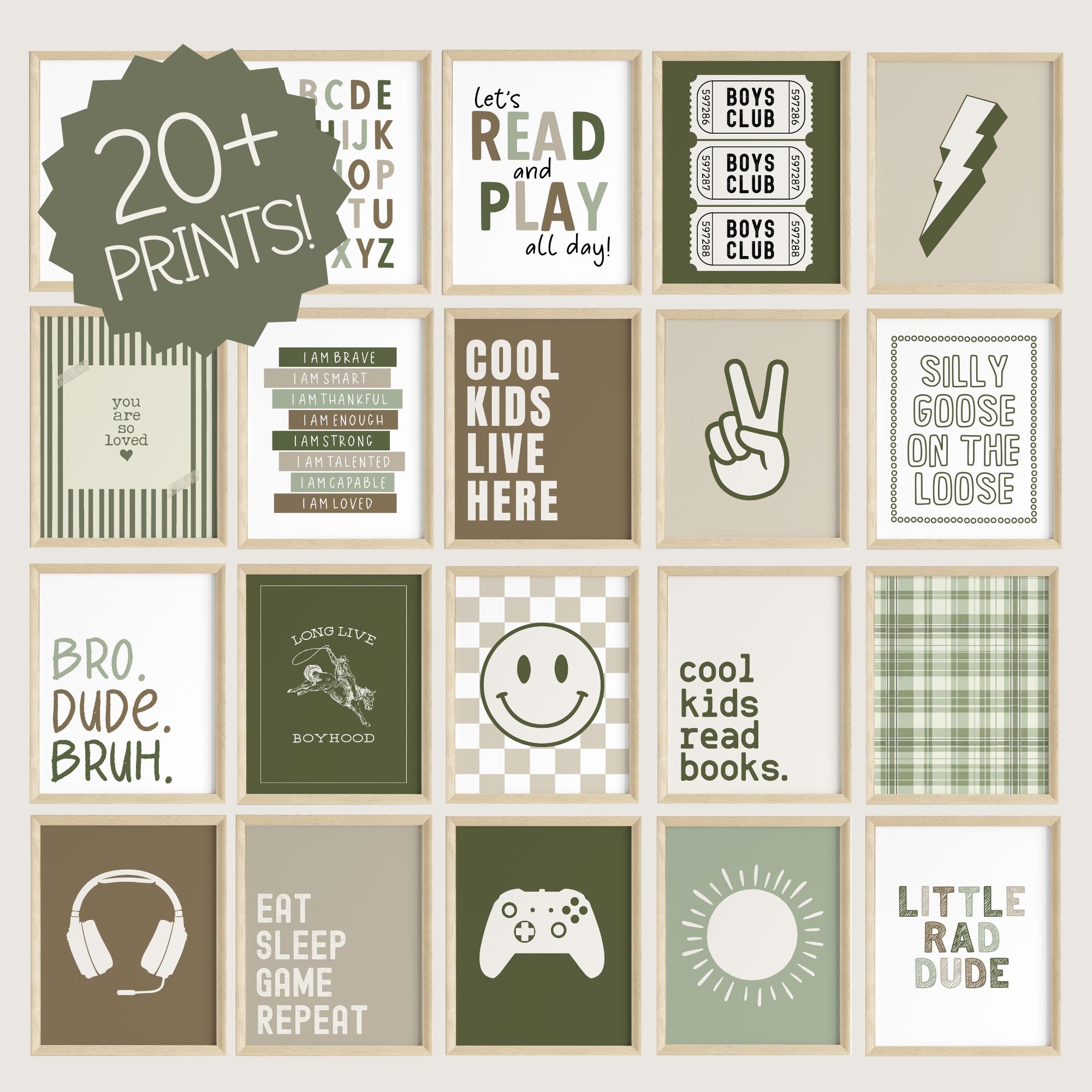 Jungen Printable Art Set von 20 | Kinderzimmer Kunstdrucke | Jungen Zimmer Dekor | Kinderzimmer Wand Kunst | Jungen Poster | Teenager Neutral Wandkunst