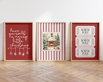 Set of 3 Christmas Prints | Christmas Printable Wall Art | Christmas Posters | Christmas Decor | Christmas Stripes | Christmas Print |
