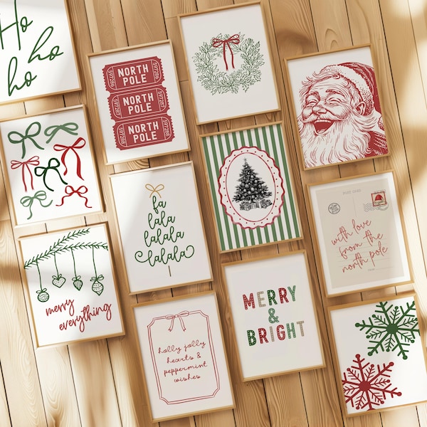 Impresiones navideñas de moda / Arte navideño imprimible / Estética navideña preppy / Decoración navideña adorable / Impresiones digitales navideñas