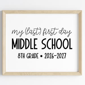 8th Grade (Last) First Day of Middle School 2026-2027 | First Day of 8th Grade Sign | Eight Grade Printable First Day of School | Class 2031