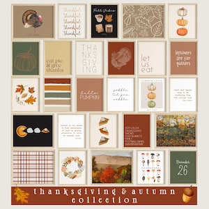 Thanksgiving Gallery Wall Set | Set of 25+ Art Prints | Fall Decoration | Autumn wall print | Friendsgiving art | Digital Download Printable