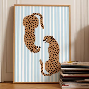 Cheetah Print | Blue Bedroom Decor | Orange Dorm Decor | Dorm Wall Art Print | Girl Room Decor | Cheetah Wall Art | Retro Blue Wall Art