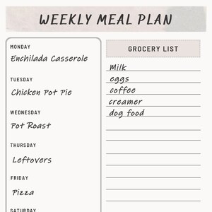 Digital Editable Printable Weekly Meal Planner Etsy