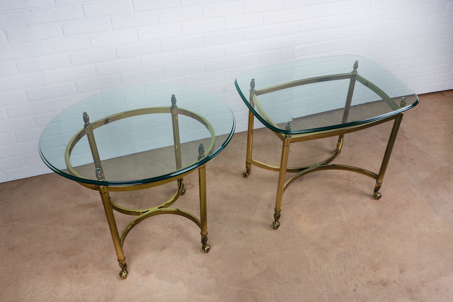 La Barge Brass & Glasstop Side Tables set Etsy