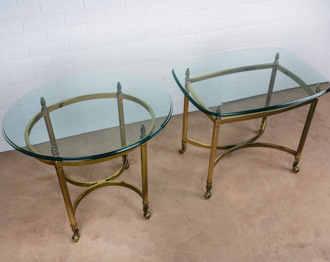 La Barge Brass & Glasstop Side Tables set Etsy