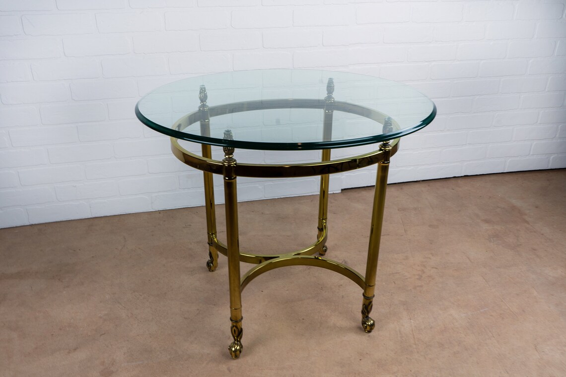 La Barge Brass & Glasstop Side Tables set Etsy