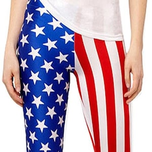 Stars and Stripes Leggings: Patriotic USA Spandex XS-XL