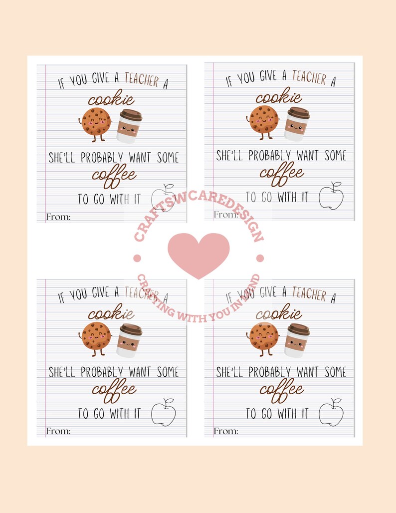 Teacher Coffee Gift Tag / If You Give a Teacher A Cookie - Etsy