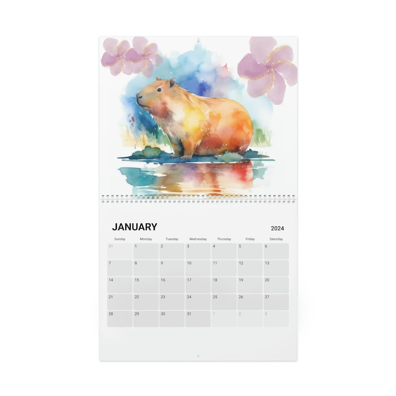 Capybara Wall Calendar 2024 Etsy