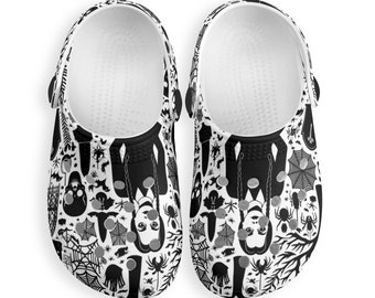 Wednesday Addams Clogs, Kids Clogs, Kid's All Over Printing Classic Clogs, Pre Order Now