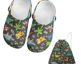 Dinosaur Clogs Kids Clog Sandals Dino Kid's All Over Printing Classic Sandals Clogs for Kids Dinosaur Slippers Slip On Shoes for Kids Clog