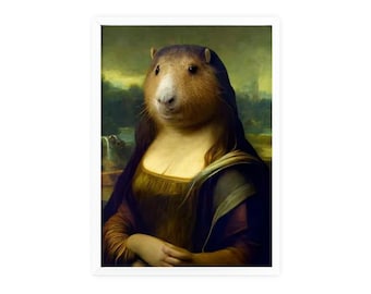 Arte de capibara, pose de capibara Mona Lisa, capibara, carpincho lindo, carpincho, cartel de carpincho, regalo de carpincho, carteles con marco de madera