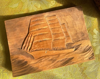 Vintage 1967 Hand Carved Finnish Sailboat Picture Signed