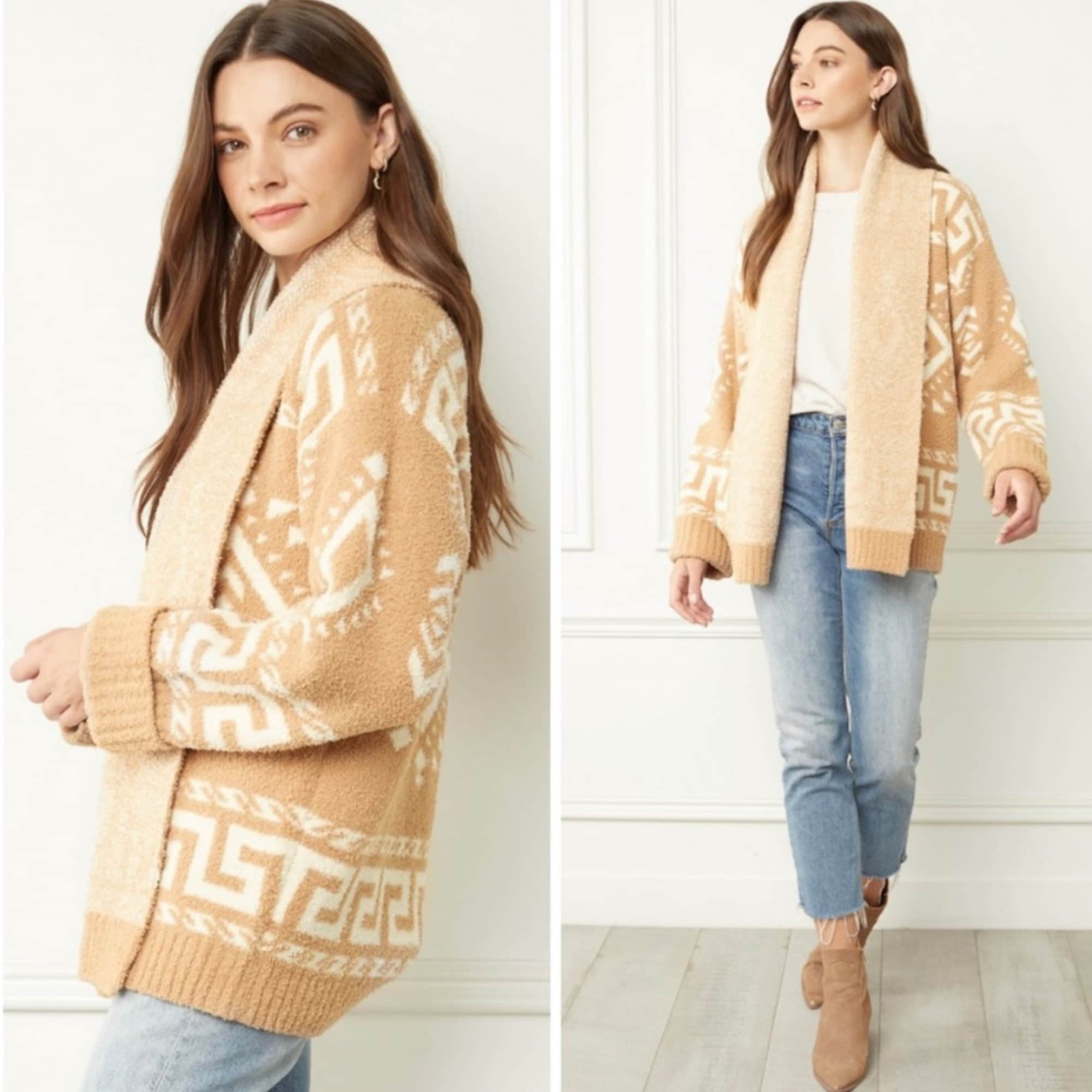 Womens Aztec Cardigan / Geometric Tribal Open Front Sweater Cardigan Etsy