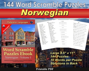 Word Scramble Puzzles Ebook - Norwegian - Volume 1