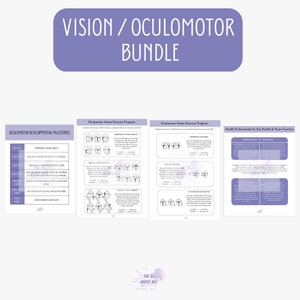 Puede incluir: Un recurso imprimible para terapeutas ocupacionales, con un logotipo de pulpo morado y blanco con el texto "The OT Nerve Net". El recurso incluye información sobre hitos de desarrollo oculomotor, un programa de ejercicios oculomotores para el hogar y profesionales de la salud para la salud ocular y la función visual.