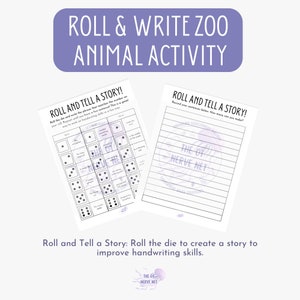Roll and Write a Story Handschrift Arbeitsblatt | Zootier | Ergotherapie | Digitaler Download | OTS | Bildung | Montessori