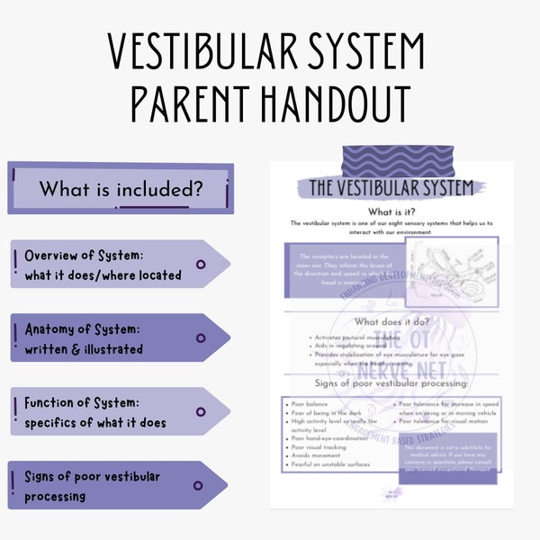 Parent Education | Vestibular System | Occupational Therapy | Sensory Processing | Digital Download Handout | Pediatric Therapy Tool