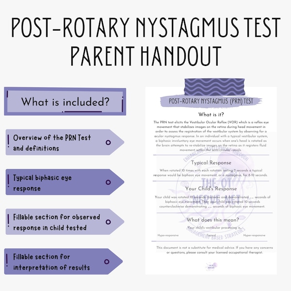 Post-Rotary Nystagmus Test Parent Handout | Occupational Therapy | Vestibular System Sensory Processing | Pediatric Therapy Digital Download