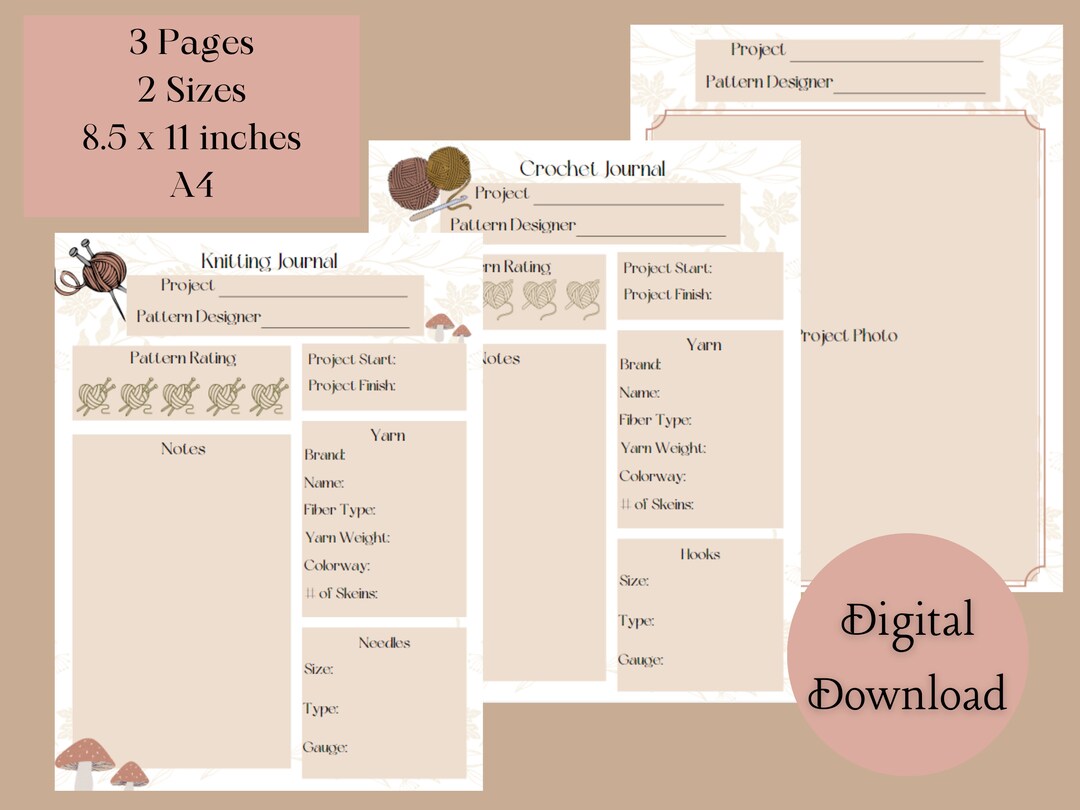 Knitting Journal Printable Crochet Journal Printable Knitting and