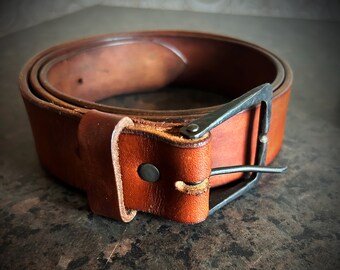 Leren riem, volnerf lederen riem, bruine leren riem, heren lederen riem, cadeauriem, handgesmede ijzeren gesp