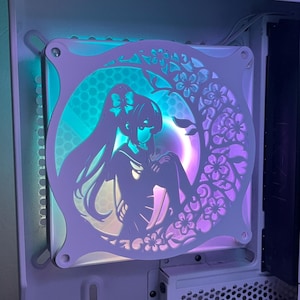 Crescent Anime Girl  - Computer Fan Shroud/ Grill /Cover - Custom 3D Printed - 120mm