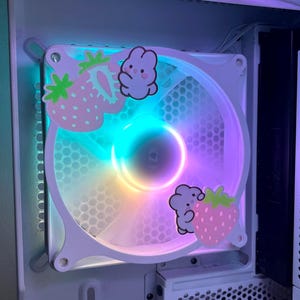 Bunnies Strawberries  - Gaming Computer Fan Shroud/ Grill /Cover - 120mm or 140mm