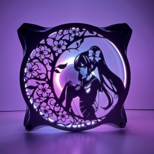 Crescent Anime Girl  - Computer Fan Shroud/ Grill /Cover - Custom 3D Printed - 120mm