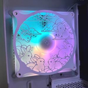 Bunnies on Clouds - RGB-gamingcomputer ventilatorscherm/grill/cover - custom 3D-geprint - 120 mm