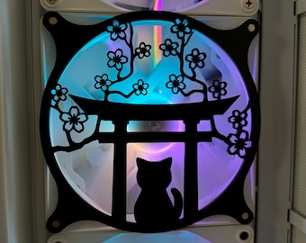Cat Under Tori - RGB Gaming Computer Fan Shroud/ Grill /Cover - Custom 3D Printed - 120mm