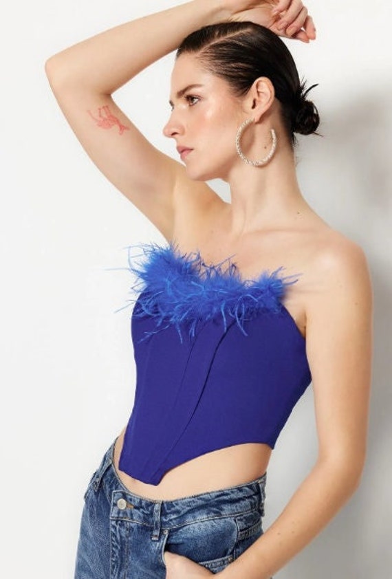 Blue bustier 2024 crop top