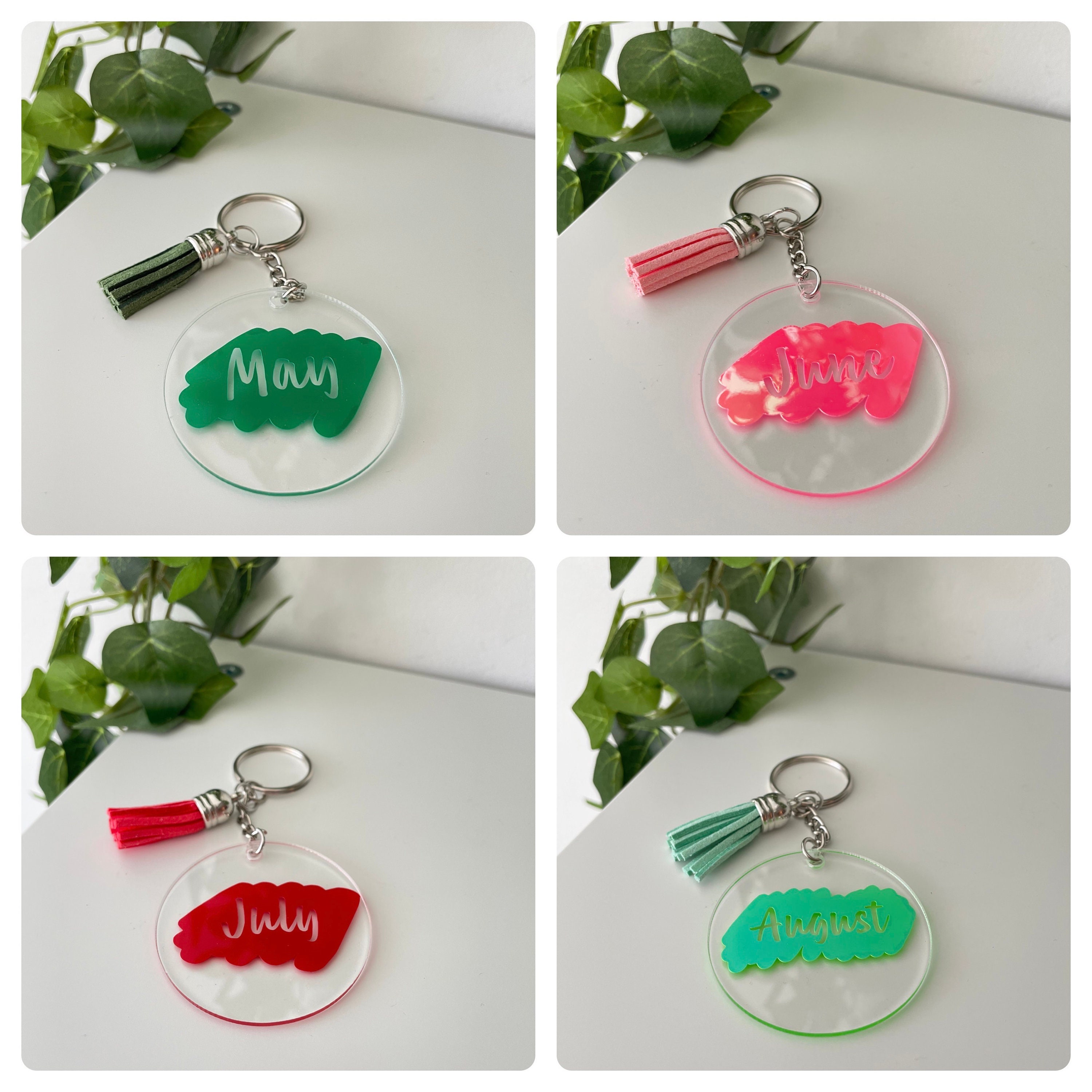 Birth Month Acrylic Round Vinyl Decal Keychains ~ Birthstone Keychain ...