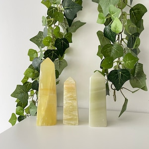 Lemon Calcite Towers ~ Lemon Calcite ~ Yellow Lemon Calcite Tower ~ Greenish Lemon Calcite Tower ~ Calcite ~ Crystal Towers ~ Lemon Calcite
