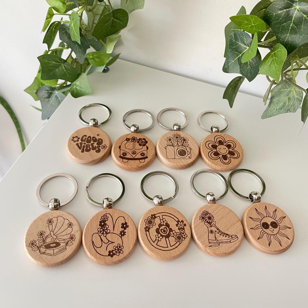 Hippie Themed Wooden Keychains~ Hippie/boho Engraved Wooden Keychains ...