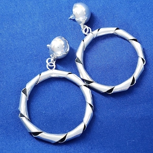 Vintage Sterling Chunky Hoop Dangle Earrings for Pierced Ears
