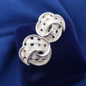 Vintage Silver Woven Clip On Earrings by Crown Trifari